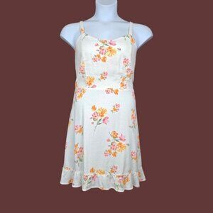Old Navy Womens Pink Orange Floral Print Linen Blend Cami Dress Size L NWT